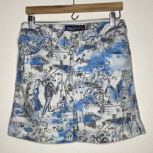 Blue & White Cityscape Denim-Style Skirt